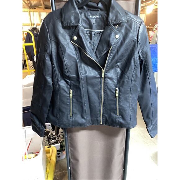 Baccini Womens Black Faux Leather Long Sleeve Full-Zip Biker Jacket Size Large - Picture 1 of 3